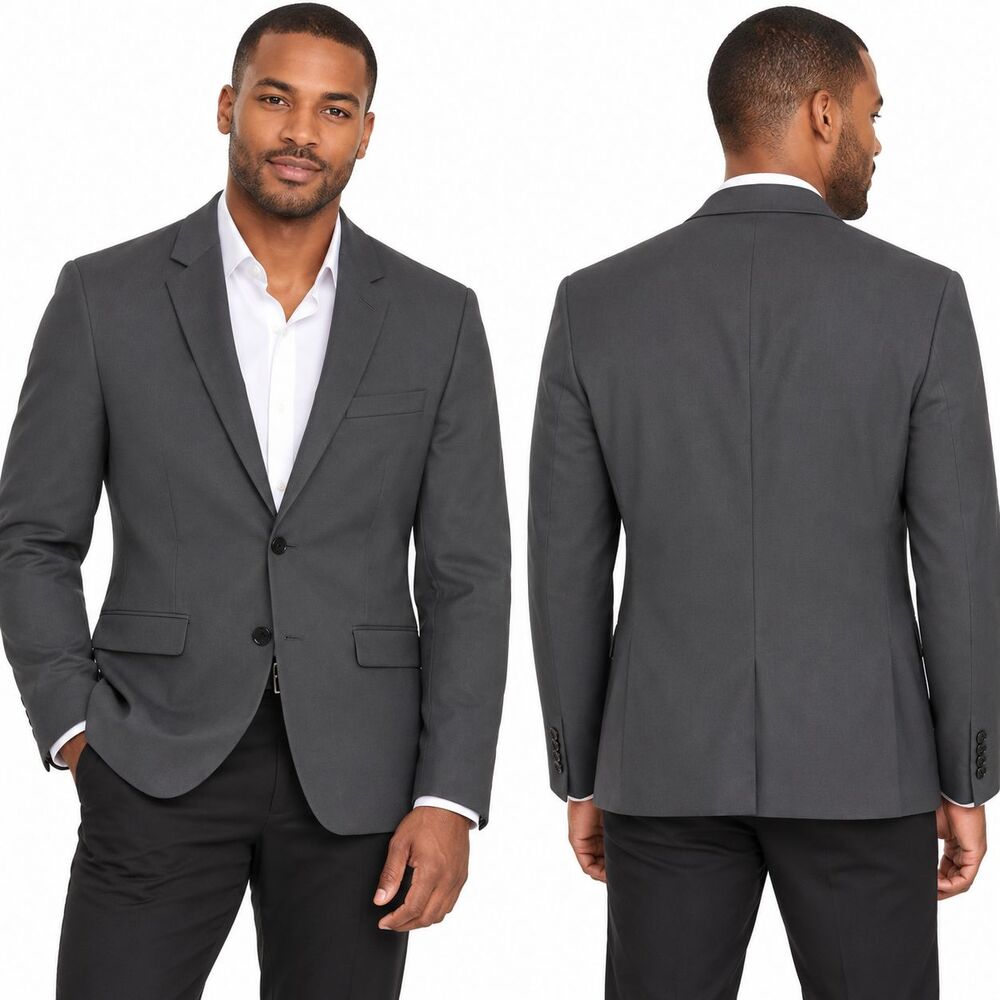 Express Photographer 2-Button Mens 36R Gray Fitted Sports Coat Blazer Wool Blend